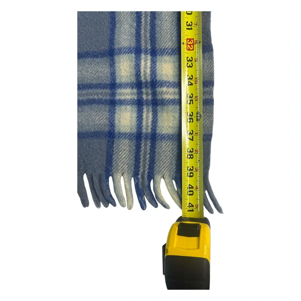 VTG Royal Scot 100% Wool Plaid Lap Blanket Gray Blue Made Great Britain